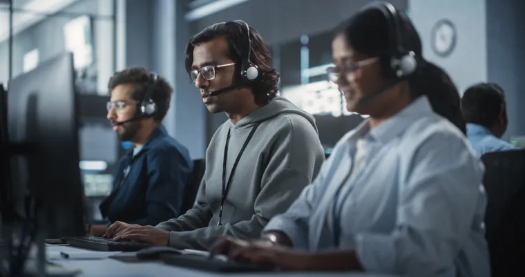 Help desk specialists assisting customers from a support center